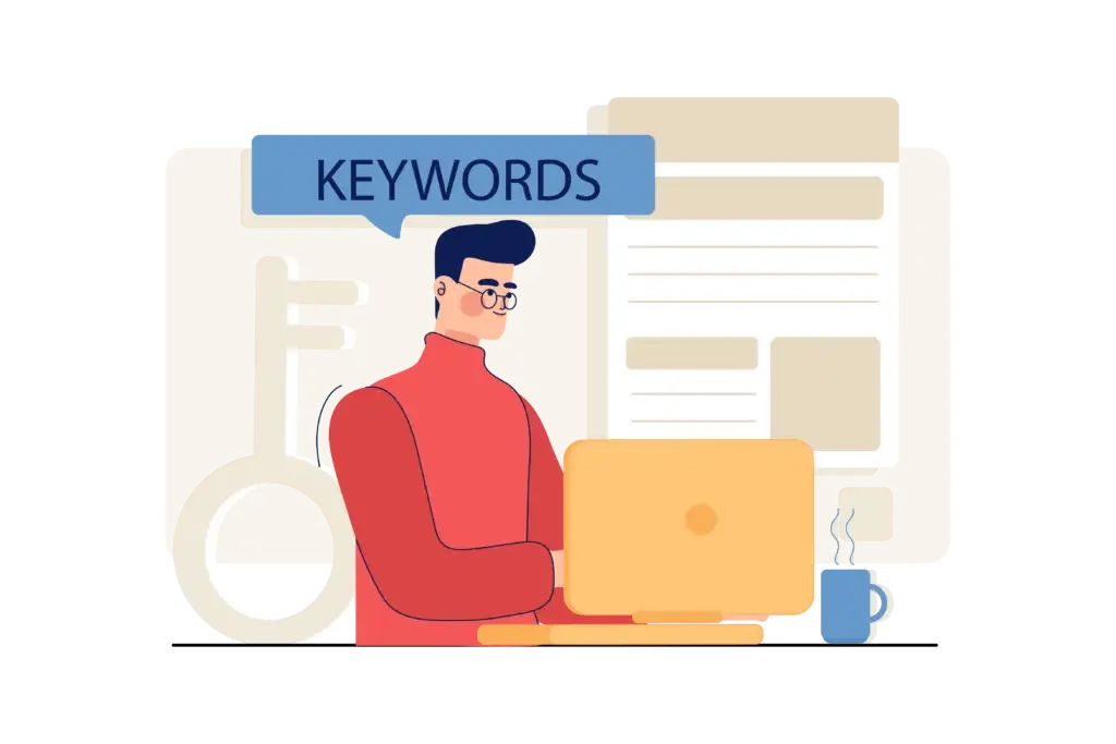 illustration d'une personne qui tape des mots clés sur son pc