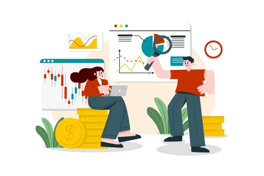 illustration de personnes qui analysent en site web statistiquement