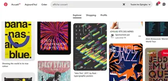 capture d'écran des résultat de la recherche d'affiches de concert sur pinterest