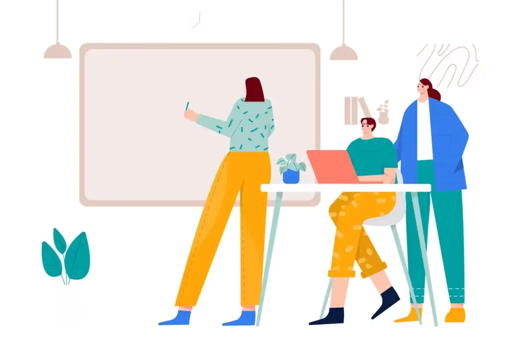 Illustration de 3 femmes entrain de travailler ensemble sur le même projet
