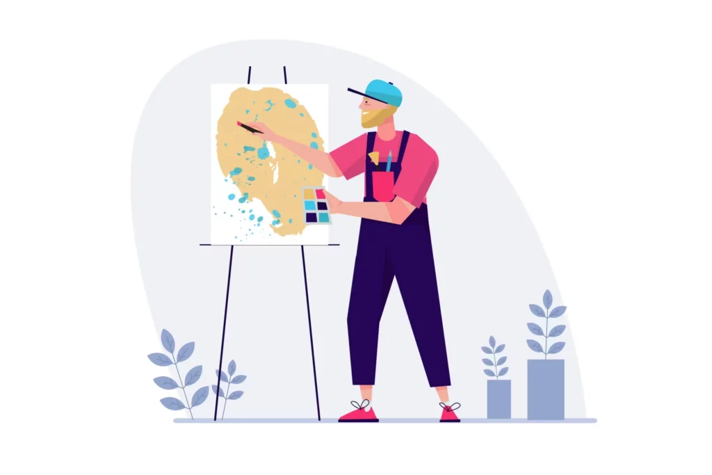Homme faisant de la peinture sur une toile