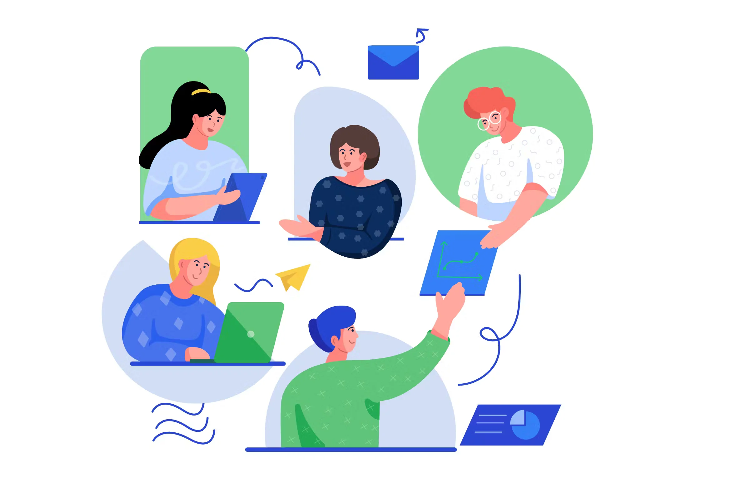 Illustration d'échange de statistique et digrammes dans un groupe d'employées